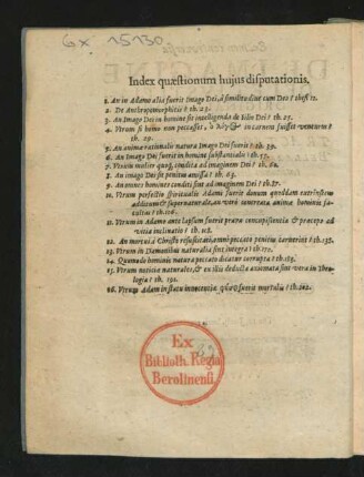Index quaestionum huius disputationis.