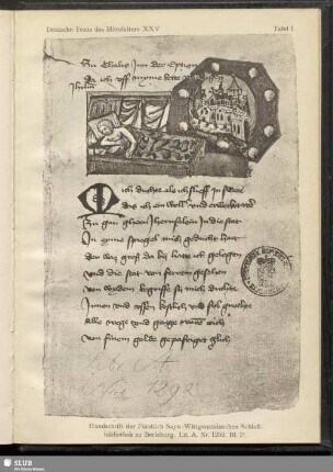 Handschrift der Fürstlich Sayn-Wittgensteinschen Schloßbibliothek zu Berleburg. Lit. A. Nr. 1292. Bl. 1r