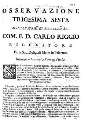 Osservazione Trigesima Sesta all'Illustriss. et Eccelless. Sig.