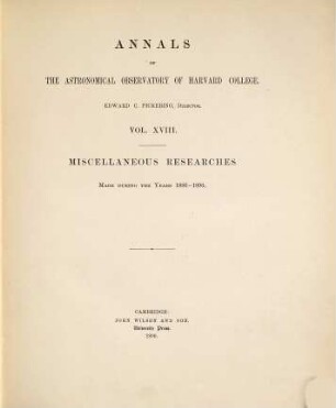 Miscellaneous researches made during the years .... 18 = 1886/90 (1890)