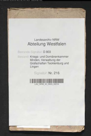 Verdunkelte Domänenstücke und Posten der Grafschaften Tecklenburg und Lingen