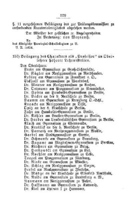 Beilegung des Charakters als "Professor" an Oberlehrer höherer Lehranstalten : [D. Höhere Lehranstalten]