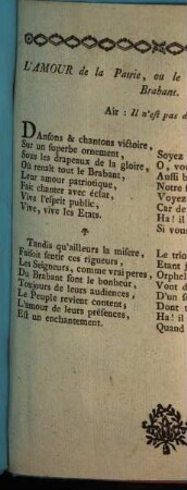 L' Amour de la Patrie, ou le Triomphe des Etats du Brabant : Air: Il n'est pas de Féte