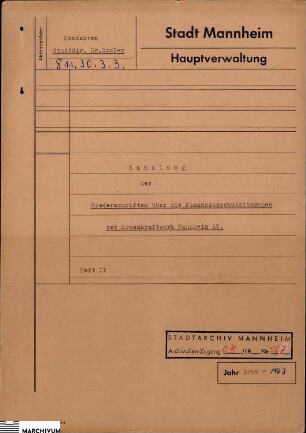 Sammlungen der Niederschriften über die Finanzausschuß-Sitzungen der Großkraftwerk-Mannheim A.G.