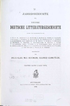 Jahresberichte für neuere deutsche Literaturgeschichte. 1. 1890 (1892)