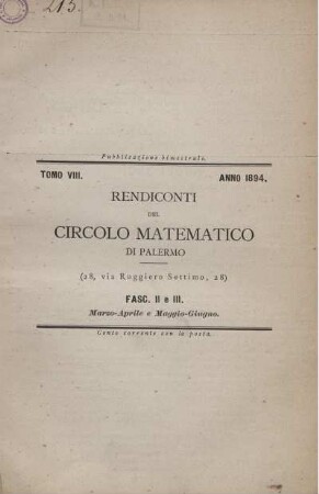 Tomo VIII. Anno 1894. Marzo - Aprile e Maggio - Giugno.