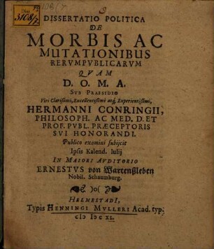 Dissertatio Politica De Morbis Ac Mutationibus Rerumpublicarum