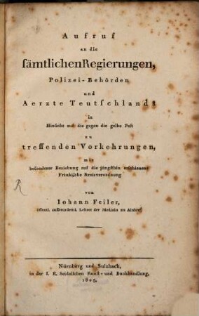 Aufruf in Hinsicht (der Vorkehrungen) gegen die gelbe Pest
