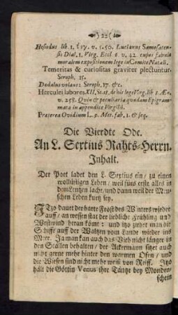 Die Vierdte Ode. An L. Sextius Raths-Herrn
