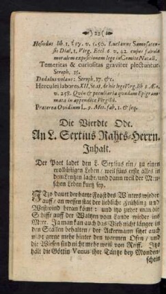 Die Vierdte Ode. An L. Sextius Raths-Herrn