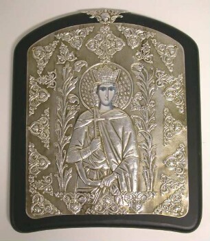 Heilige Barbara mit Nimbus, Krone, Kreuz