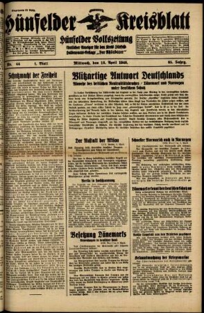 Erste Ausgabe vom Mittwoch, den 10. April 1940.