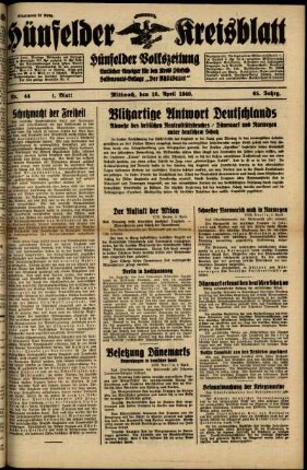Erste Ausgabe vom Mittwoch, den 10. April 1940.
