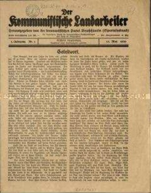 Der kommunistische Landarbeiter. 1. Jahrgang 1920