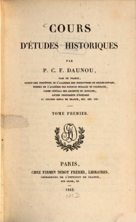 Cours d'études historiques, 1