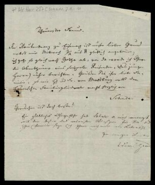 Brief von Johann Gottfried Schade und Eduard Grund an Louis Spohr