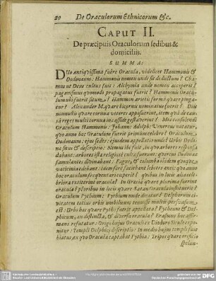 Caput II. De praecipuis Oraculorum sedibus & domiciliis