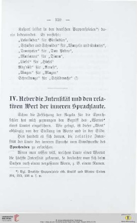 IV. Ueber die Intensität und den relatiqwn Wert der inneren Sprachlaute