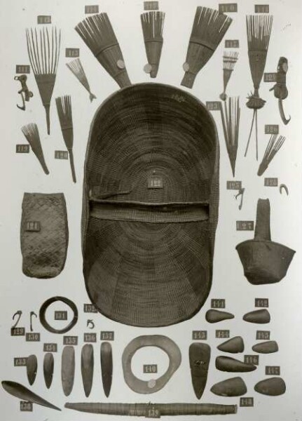 "Baskets, combs, stone axe blades etc."