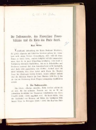 Die Todtenmaske, das Florentiner Frescobildniss und die Kiste des Frate Santi