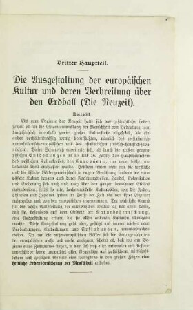 Dritter Hauptteil. Die Ausgestaltung der europäischen Kultur und deren Verbreitung über den Erdball (Die Neuzeit)