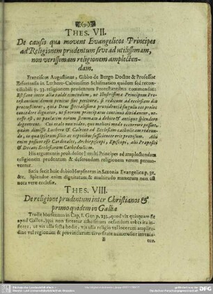 Thes. VIII. De religione prudentum inter Christianos & primo quidem in Gallia