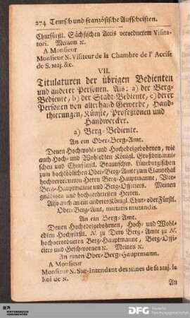 VII. Titulaturen der übrigen Bedienten und anderer Personen ...