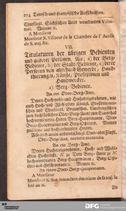 VII. Titulaturen der übrigen Bedienten und anderer Personen ...