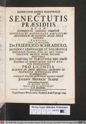 Dissertatio Medica Inauguralis De Senectutis Praesidiis
