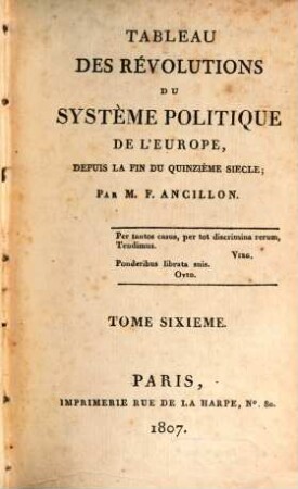 Tableau des révolutions du système politique de l'Europe : depuis la fin du quinzième siècle, 6
