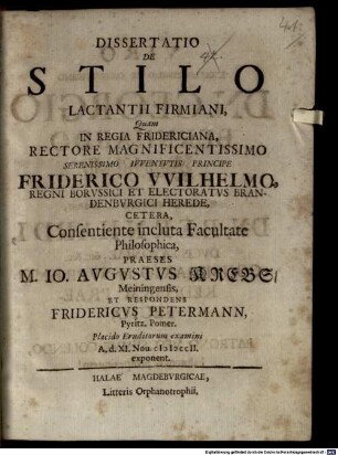 Diss. de stilo Lactantii Firmiani