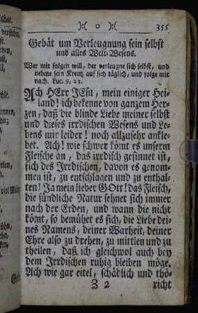Gebät um Verleugnung sein selbst und alles Welt-Wesens. - Gebät um die kindliche Furcht Gottes.