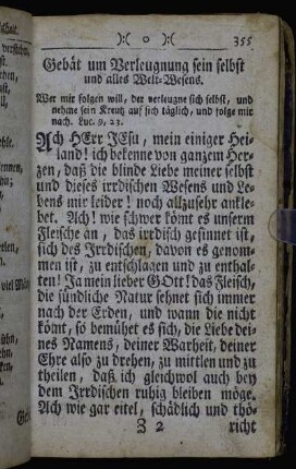 Gebät um Verleugnung sein selbst und alles Welt-Wesens. - Gebät um die kindliche Furcht Gottes.