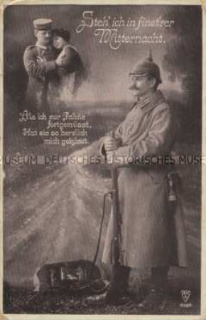 Wachsoldat denkt an ein Mädchen, mit Vers
