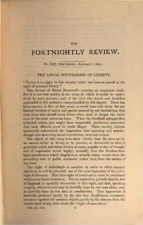 The fortnightly review. 9. 1868 = N.S., Vol. 3