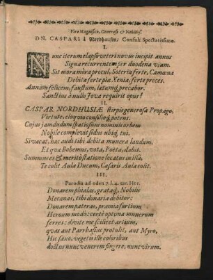 Viro Magnifico, Generoso & Nobiliss. Dn. Caspari a Nordhausen/ Consuli Spectatissimo.