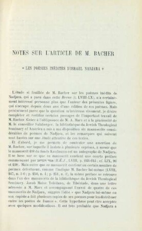 Notes sur l'article de M. Bacher "Les poésies inédites d'Israel Nadjara"