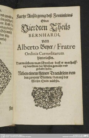 Kurtze Außlegung deß Fontinleins Oder Vierdten Theils Bernhardi