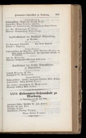 XXVI. Hebammen=Lehranstalt zu Marburg.