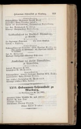XXVI. Hebammen=Lehranstalt zu Marburg.