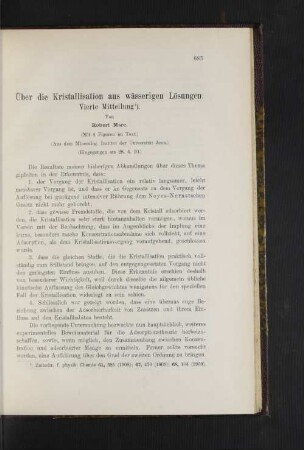 Über die Kristallisation aus wässerigen Lösungen. Vierte Mitteilung.