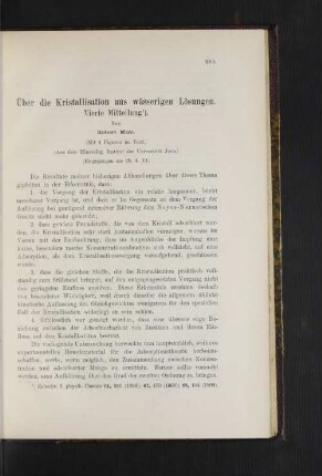 Über die Kristallisation aus wässerigen Lösungen. Vierte Mitteilung.
