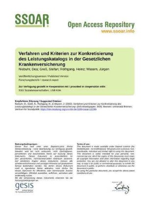Verfahren und Kriterien zur Konkretisierung des Leistungskatalogs in der Gesetzlichen Krankenversicherung