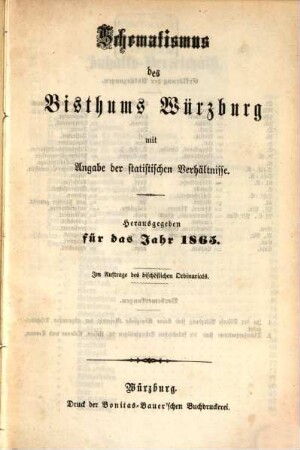 Schematismus der Diözese Würzburg. 1865
