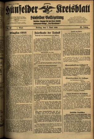 Erste Ausgabe vom Freitag, den 07. Juni 1935.