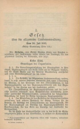 I. Gesetz über die allgemeine Landesverwaltung