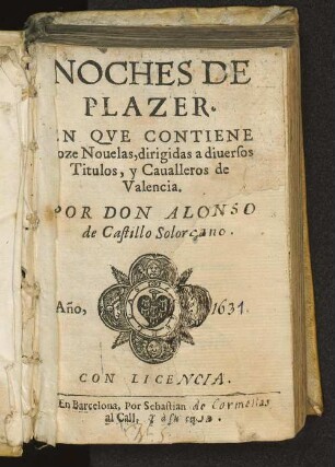Noches de plazer : en qve contiene doze Nouelas, dirigidas a diuersos Titulos, y Caualleros de Valencia