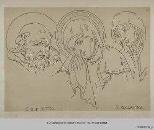 Köpfe der Heiligen Benedikt und Scholastica (nach den Fresken in der Unterkirche von Sacro Speco in Subiaco)