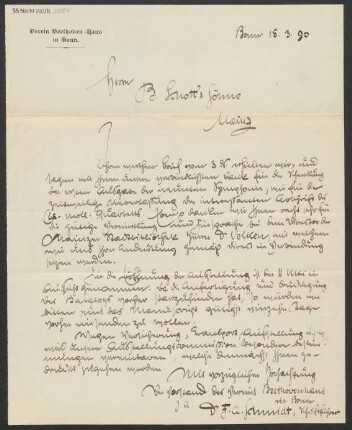 Brief an B. Schott's Söhne : 15.03.1890