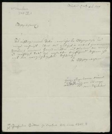 Brief von Levin Johann Wilhelm Franz von Wenge an Wilhelm Boettner